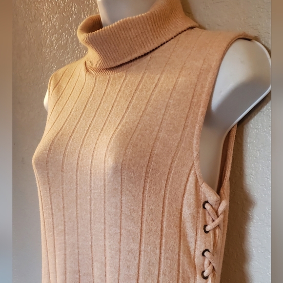Anthropologie Lace up Maxi Turtleneck Ribbed Sleeveless Sweater Duster Sz Small - Picture 6 of 11
